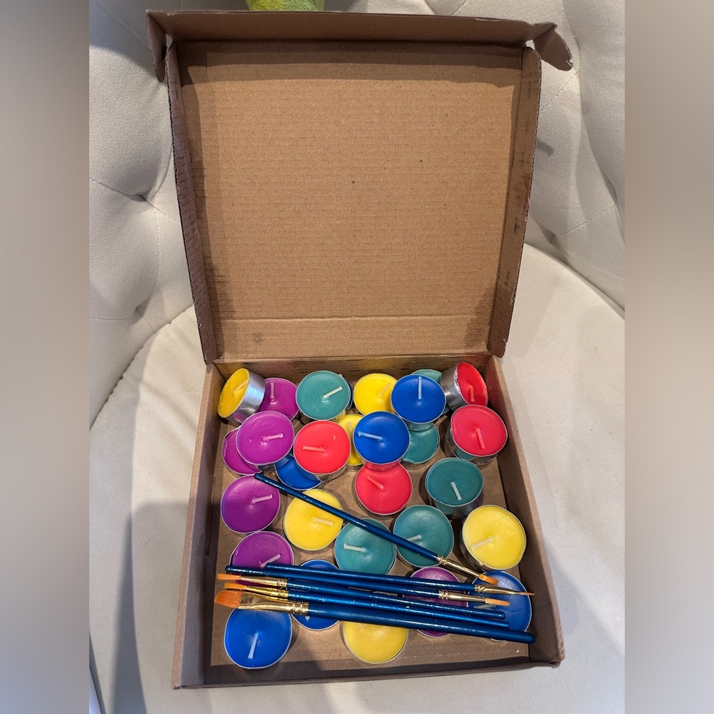 Assorted Color Tealight Candles with Paintbrushes- Craft Kit